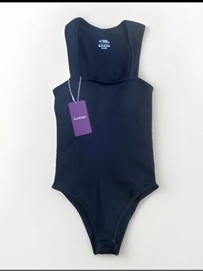 💐 2 for $25 Heyshape Black Ribbed Racer-Back One-Piece Bodysuit